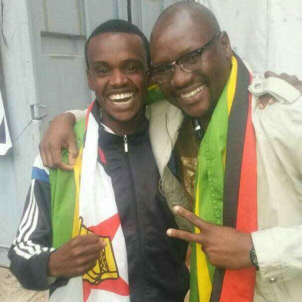 Trinity Matendere (left) posing for a picture with fellow activist and cleric Evan Mawarire.