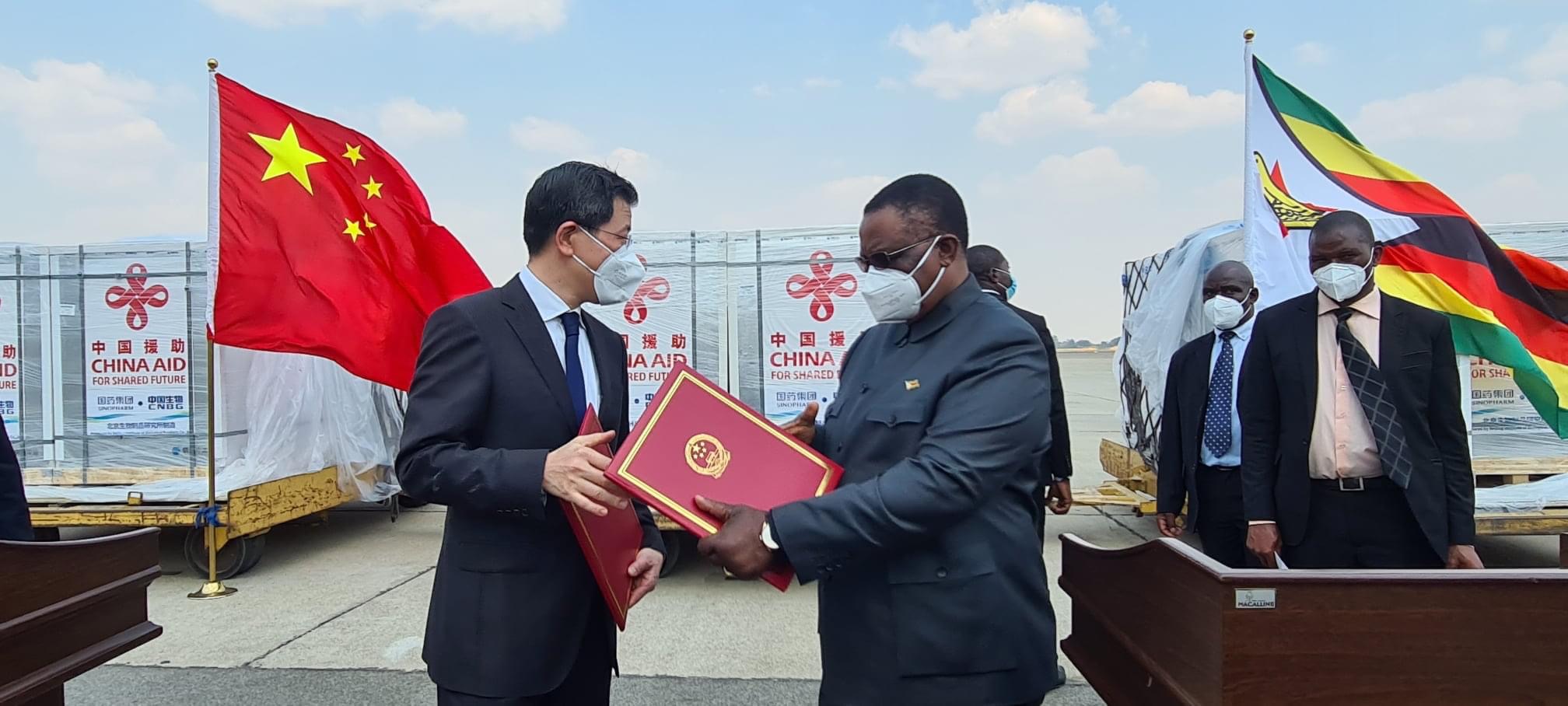 COVID-19: China donates 500,000 additional Sinopharm doses to Zimbabwe 1 Minister of Health and Child Care Dr. Constantino Chiwenga together with China ambassador Guo Shaochun